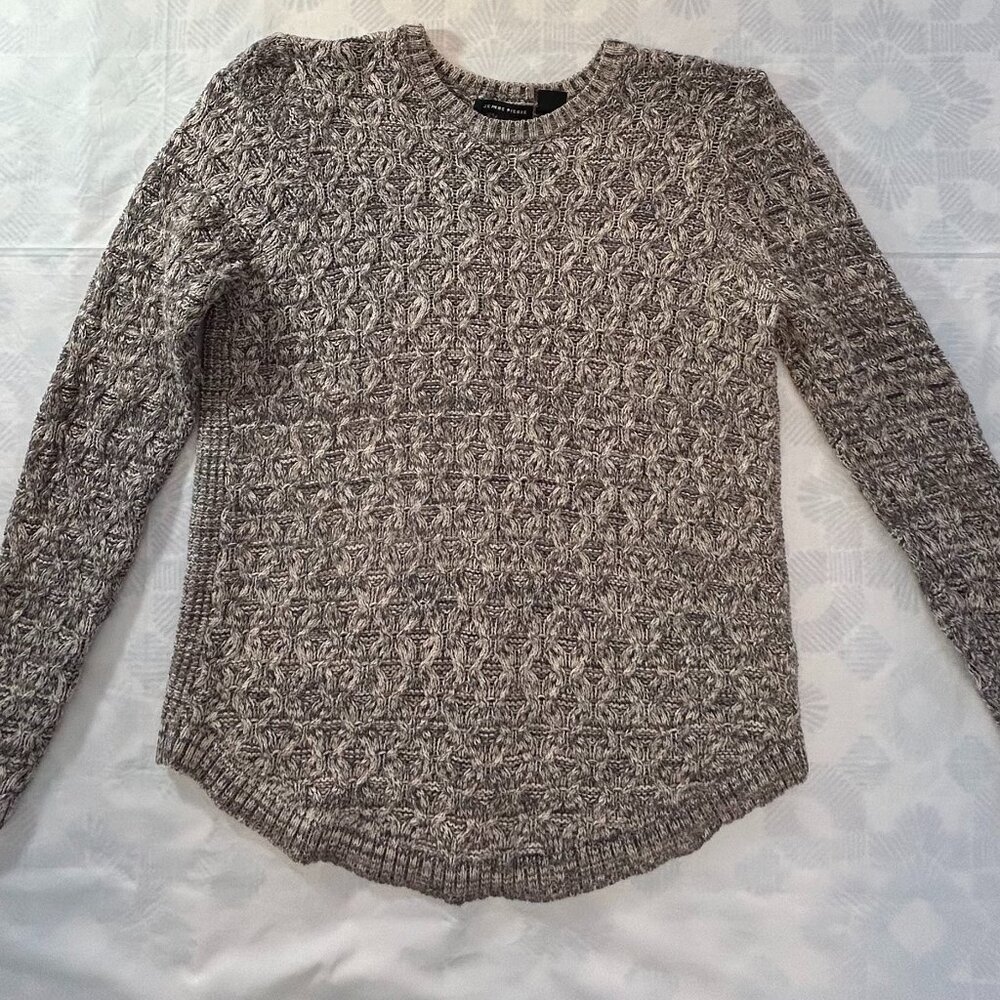 EUC Jeanne Pierre Fisherman Cable Knit Sweater Womens Sml Mushroom 100% Cotton